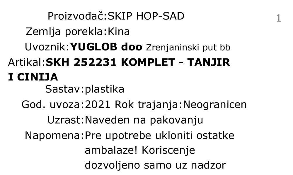 Skip Hop zoo dečiji komplet tanjir i činija - jednorog 252231 deklaracija